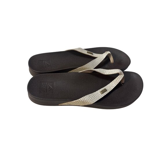 Reef Womens Cushion Court Flip-Flops Size 8 Black & Beige Sandals With Snake - Picture 3 of 6